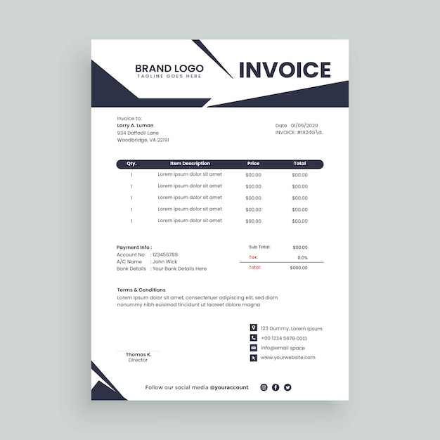 Vector free flat invoice design template