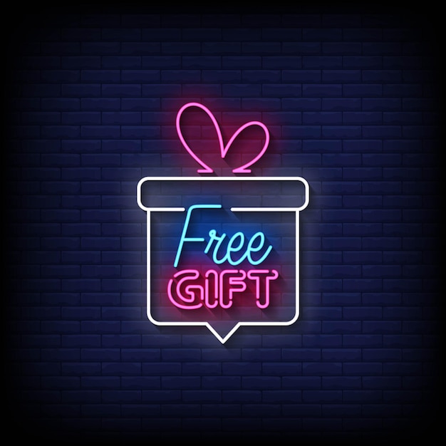 Free Gift Neon Sign On Brick Wall Background Vector