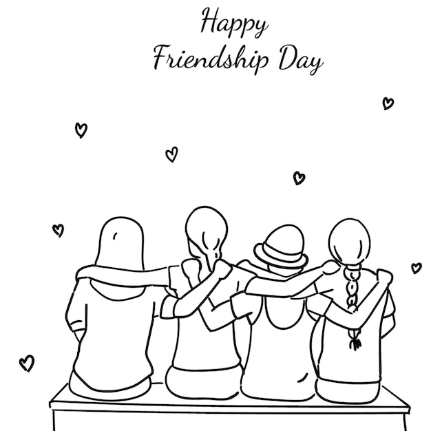 Free Hand Drawn Happy Friendship Day Line Art Vector Illustration