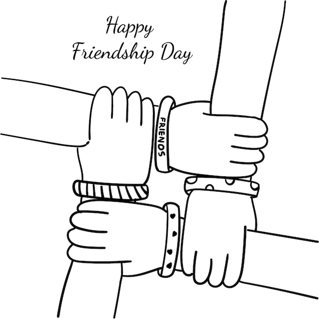 Free Hand Drawn Happy Friendship Day Line Art Vector Illustration