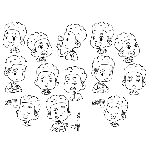 Vector free hand sketch of different kids expression faces vector illustration