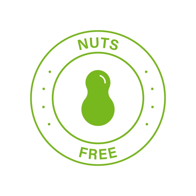 Free Nut Green Circle Stamp Avoid Food Allergy on Peanut Icon 100 Percent No Contain Peanut Label