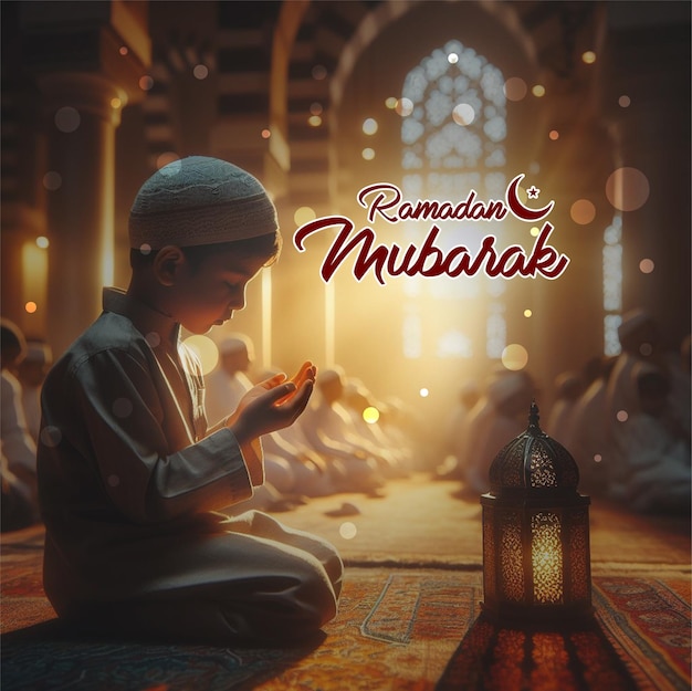 Free Ramadan banner poster with photo of beautiful child prayer