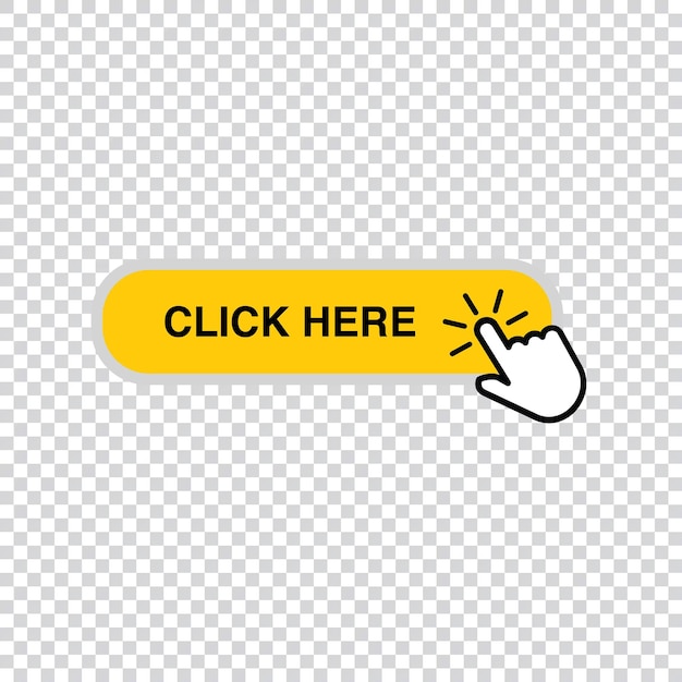 Free realistic yellow clickable button with black and white icon on transparent background