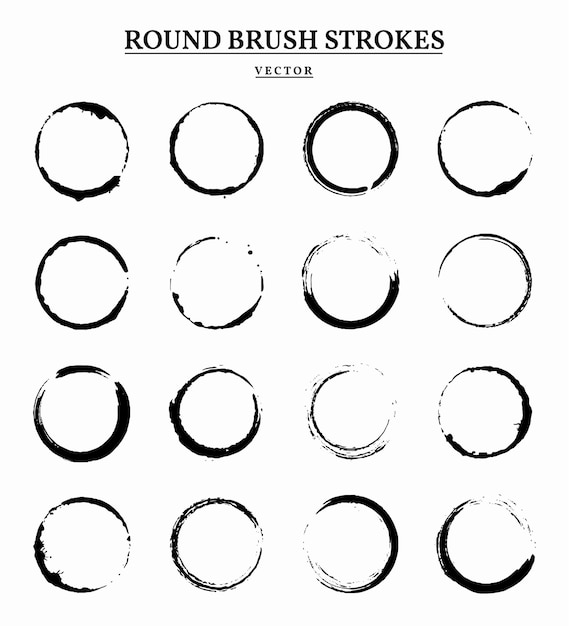 Free set of vector round circles brush strokes effect