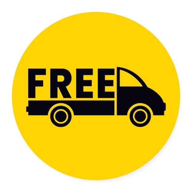 Free Shipping, Delivery Van in Yellow Circle with Shadow vector icon