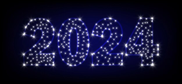 Free Vector 2014 Glowing neon numbers on dark background