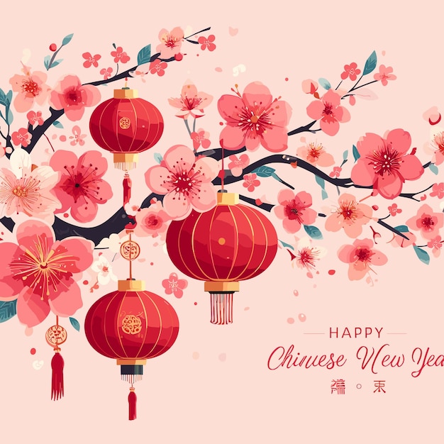 Free vector 2023 chinese happy new year lantern and sakura flower