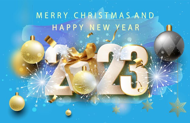 Free vector 2023 happy new year. elegant numbers against the background of flickering fireworks.