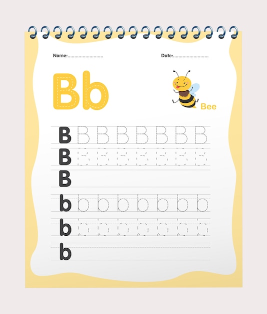 Vector free vector alphabet b tracing worksheet with illustrations