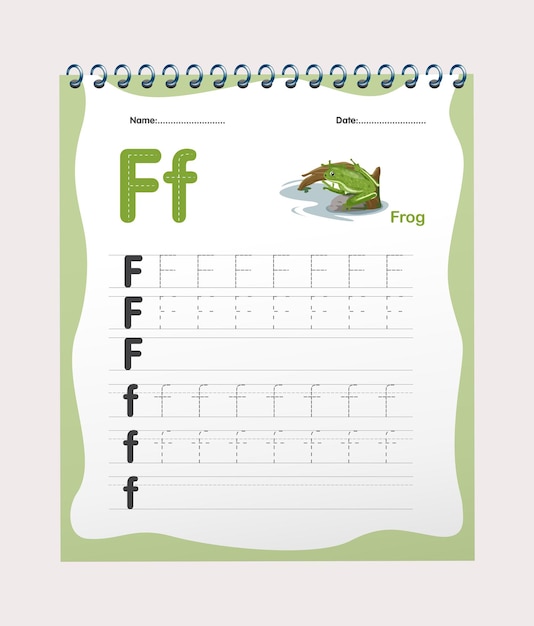 Free vector alphabet F tracing worksheet with illustrations