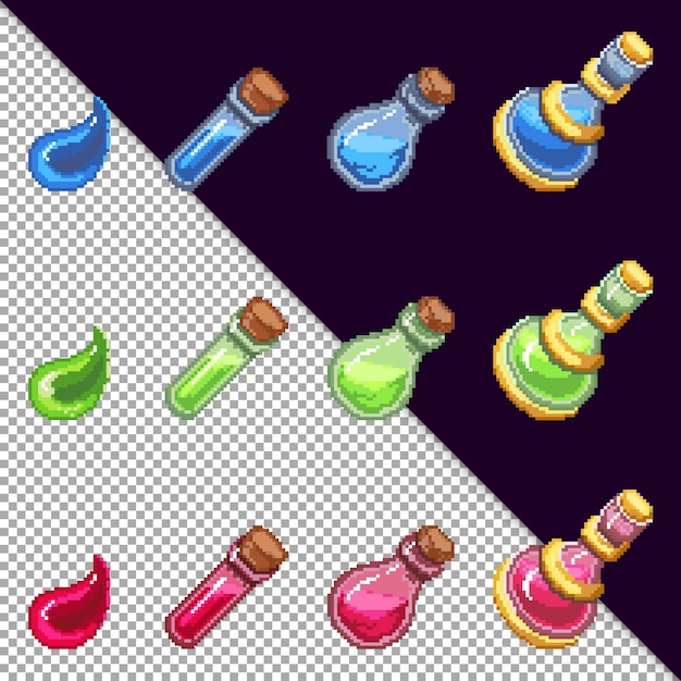 Free vector asset game bottle spell pixel art style