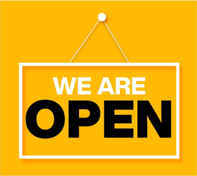 Free vector banner with a hanging we are open sign