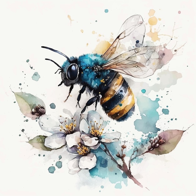 Free Vector Beautiful Bee Watercolor paint