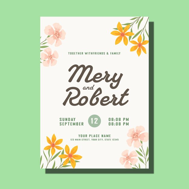 Free vector beautiful blooming Floral wedding invitation card template design set1 1