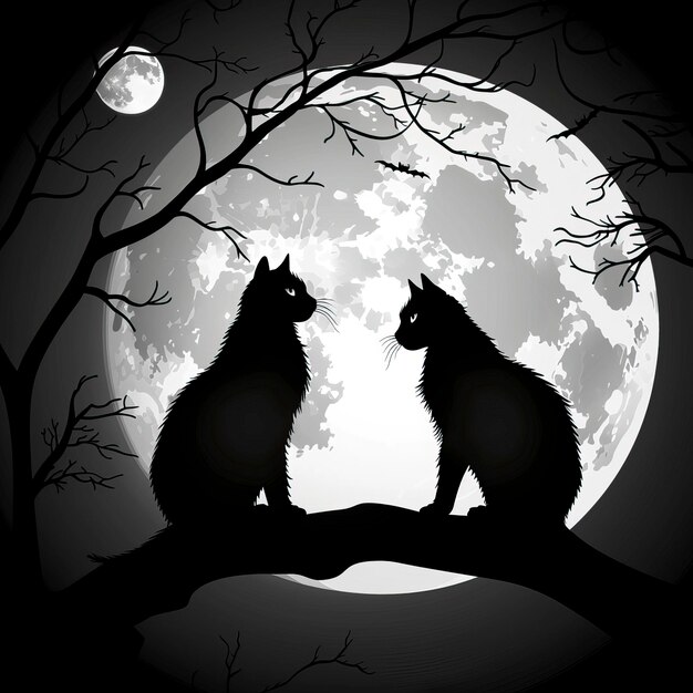 Vector free vector black cats and full moon halloween background happy halloween