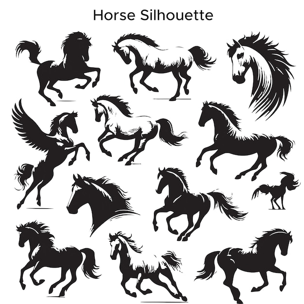 Free Vector Black And White Horse Silhouette Set