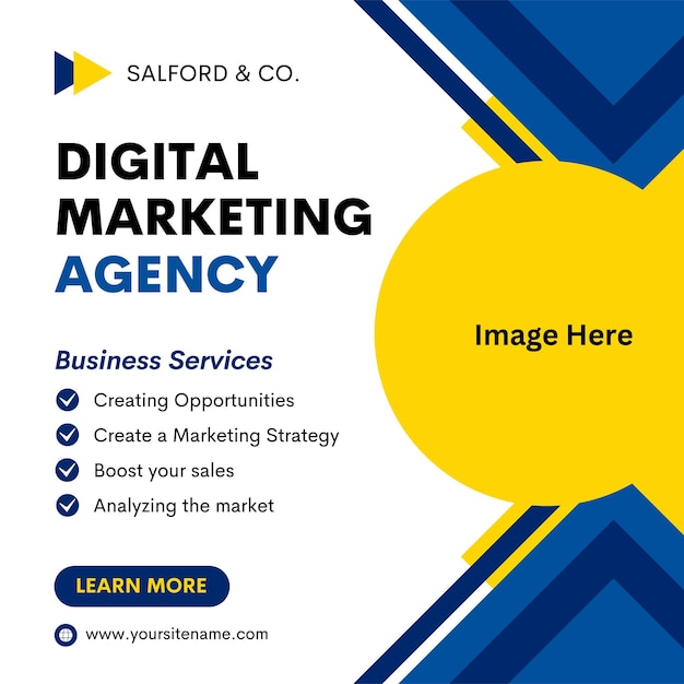 Free vector blue and yellow modern digital marketing agency