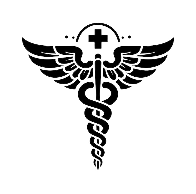 Free Vector caduceus health symbol asclepiuss wand icon black color silhouette vector illustration