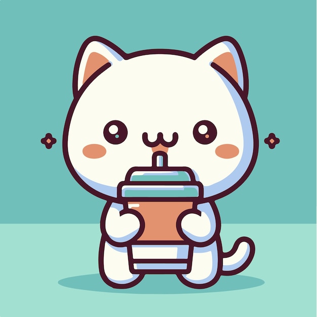 Free vector Cartoon Cat with Coffee Icon Cartoon Style vector icon illustration