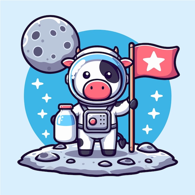 Free Vector Cartoon Cow Astronaut on Moon Vector Illustration Cartoon icon Style