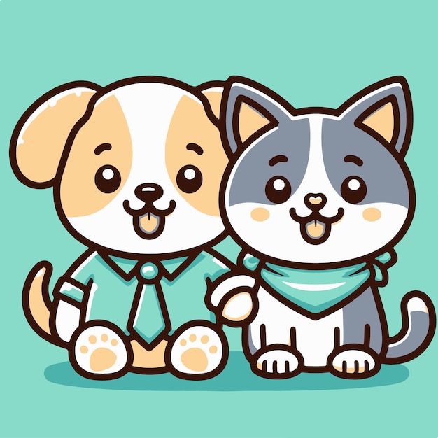 Free vector Cartoon Dog and Cat Friends vector icon illustration