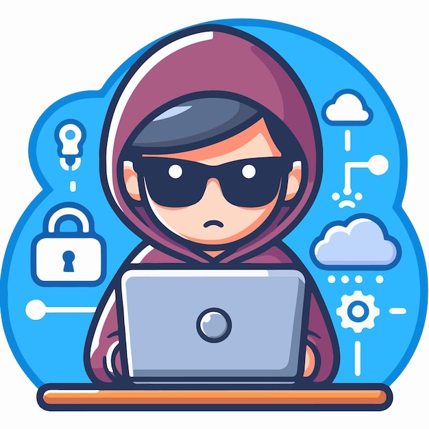 free Vector Cartoon Illustration of Hacker in Action icon style