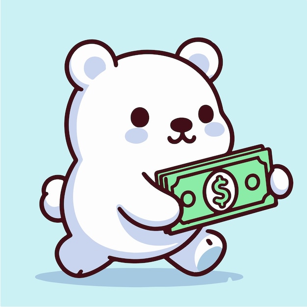 Free vector Cartoon Polar Bear with Money Cartoon Style vector icon illustration