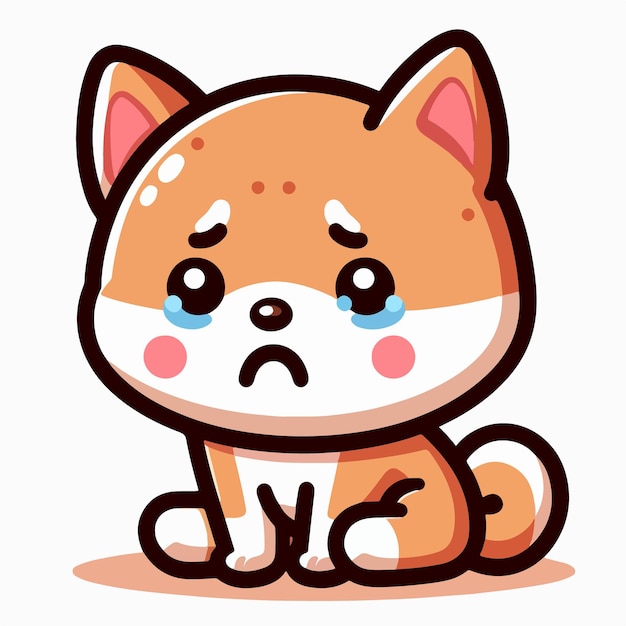 Free Vector CartoonShiba Inu with a Sad Expression illustrator icon Style