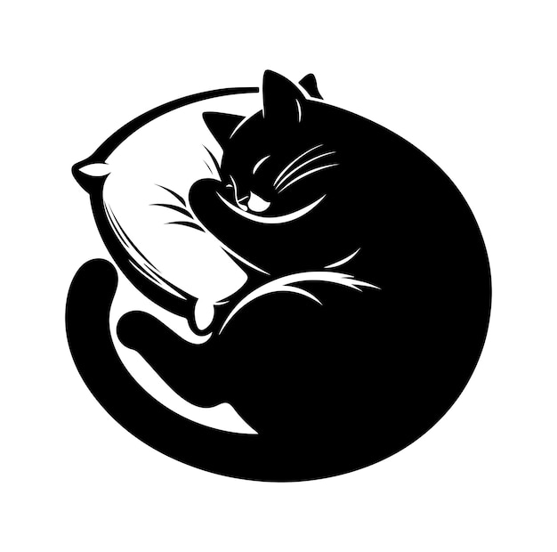 Vector free vector a cat sleeping with pillow vector silhouette