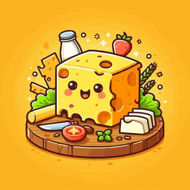 Free vector Cheese Cartoon Icon Illustration yellow background