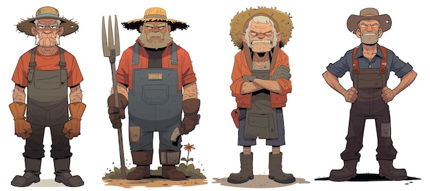 Free vector collection of gardener Old man character wearing brown straw hat cartoon illustration