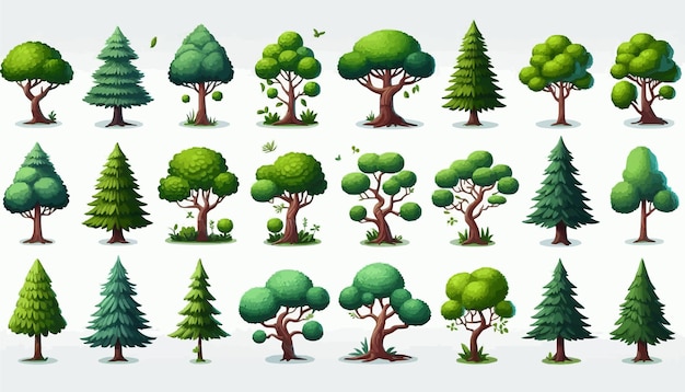 Free vector Collection of Green Trees in Various Illustrative Styles