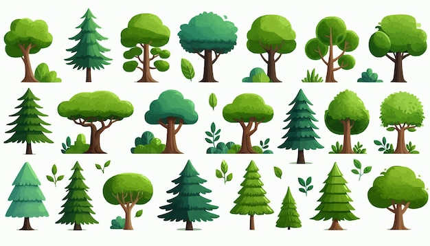 Vector free vector collection of green trees in various illustrative styles