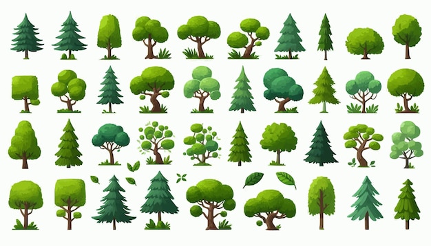 Free vector Collection of Green Trees in Various Illustrative Styles