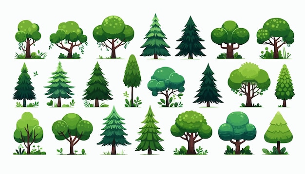 Vector free vector collection of green trees in various illustrative styles