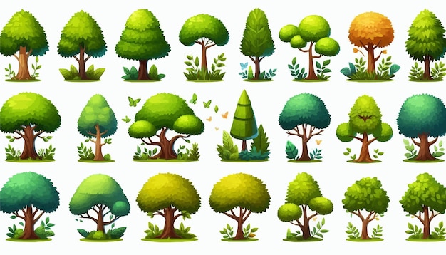 Free vector Collection of Green Trees in Various Illustrative Styles