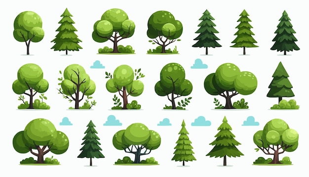 Vector free vector collection of green trees in various illustrative styles