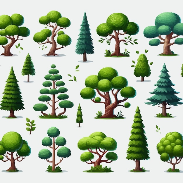 Free vector Collection of Green Trees in Various Illustrative Styles