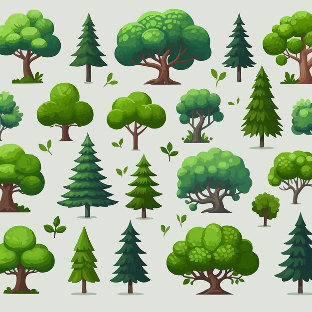 Vector free vector collection of green trees in various illustrative styles