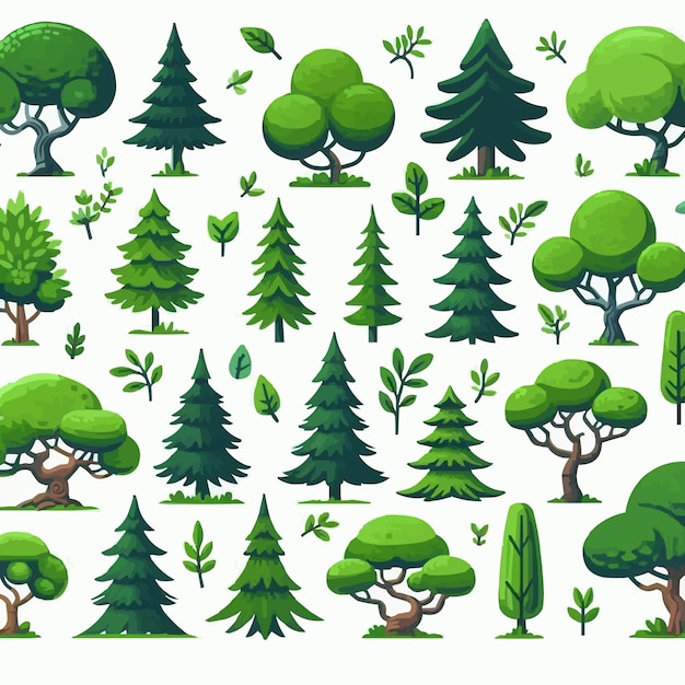 Free vector Collection of Green Trees in Various Illustrative Styles