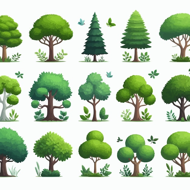 Free vector Collection of Green Trees in Various Illustrative Styles