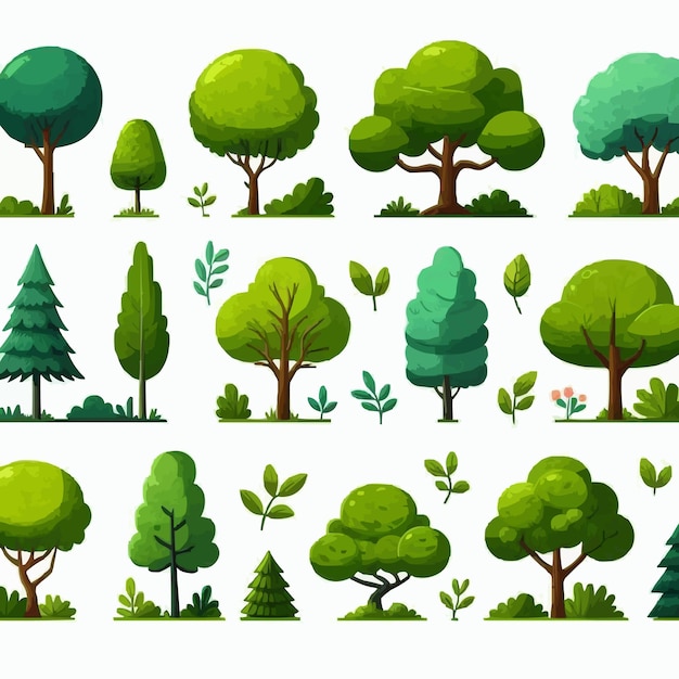 Vector free vector collection of green trees in various illustrative styles