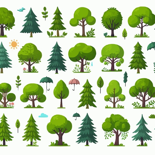 Vector free vector collection of green trees in various illustrative styles