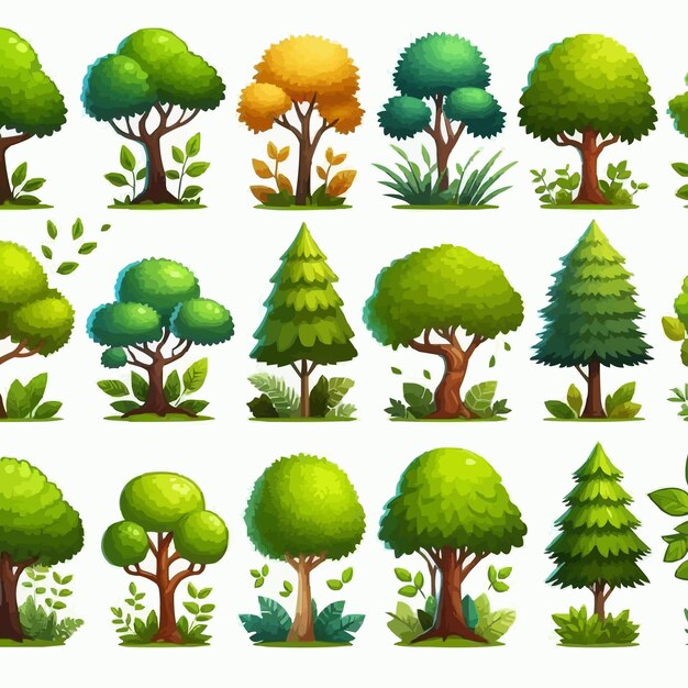 Vector free vector collection of green trees in various illustrative styles