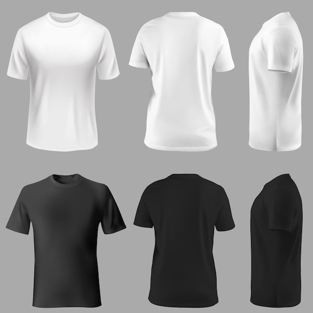 Vector free vector collection of realistic white and black tshirts short sleeves fashion design