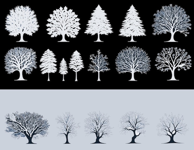 Free vector collection of winter tree silhouettes background