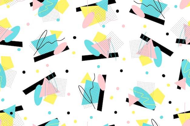 Free Vector of colorful memphis style nostalgic background or retro 90s seamless pattern