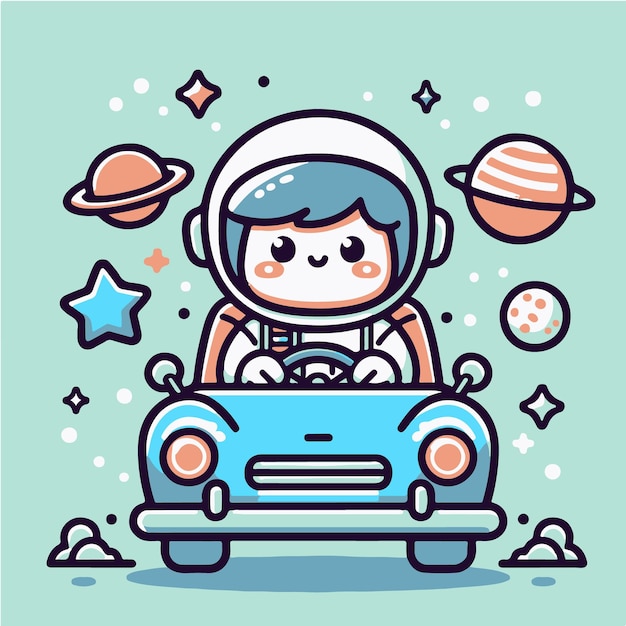 Free vector Cute Astronaut Riding Car Cartoon Icon Cartoon Style vector icon illustration