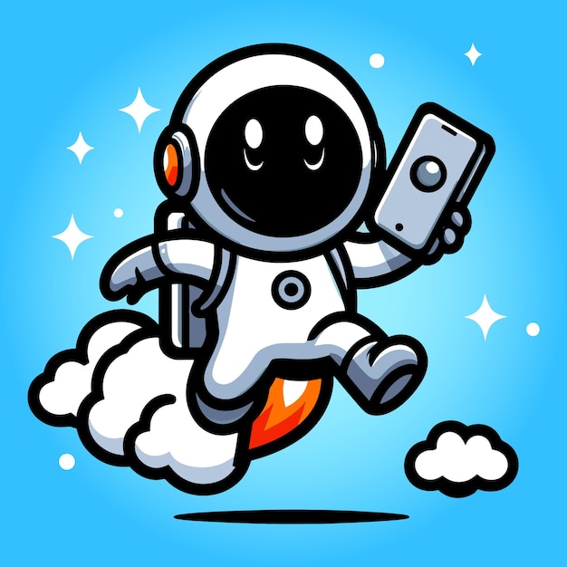 Free vector cute astronout hold smartphone cartoon flat isolated illustration